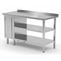 Table de Travail | INOX | 1 Porte Battante | 2x Etagère Basse | Rebord | 800(l)x600(p)mm | Choix de 12 Largeurs