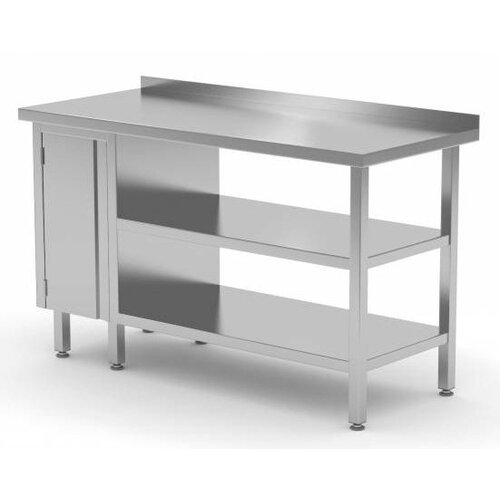CHRselect Table de Travail | INOX | 1 Porte Battante | 2x Etagère Basse | Rebord | 800(l)x700(p)mm | Choix de 12 Largeurs