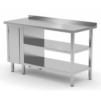 Table de Travail | INOX | 1 Porte Battante | 2x Etagère Basse | Rebord | 800(l)x700(p)mm | Choix de 12 Largeurs