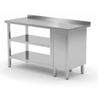 Table de Travail | INOX | 1 Porte Battante | 2x Etagère Basse | Rebord | 800(l)x700(p)mm | Choix de 12 Largeurs