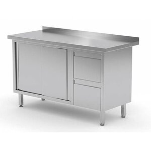 CHRselect Meuble INOX | 2 Tiroirs (Droite) | 2 Portes Coulissantes | Rebord | 1200(l)x600(p)mm | Choix de 8 Largeurs