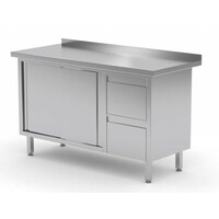 Meuble INOX | 2 Tiroirs (Droite) | 2 Portes Coulissantes | Rebord | 1200(l)x600(p)mm | Choix de 8 Largeurs