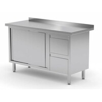 Meuble INOX | 2 Tiroirs (Droite) | 2 Portes Coulissantes | Rebord | 1200(l)x700(p)mm | Choix de 8 Largeurs