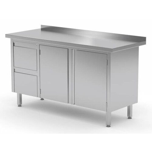 CHRselect Meuble INOX | 2 Tiroirs (Gauche) | 2 Portes Battantes | Rebord | 1100(l)x600(p)mm | Choix de 9 Largeurs