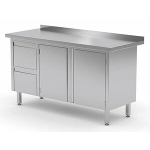 CHRselect Meuble INOX | 2 Tiroirs (Gauche) | 2 Portes Battantes | Rebord | 1100(l)x700(p)mm | Choix de 8 Largeurs