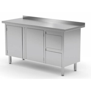 CHRselect Meuble INOX | 2 Tiroirs (Droite) | 2 Portes Battantes | Rebord | 1100(l)x600(p)mm | Choix de 9 Largeurs