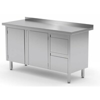 Meuble INOX | 2 Tiroirs (Droite) | 2 Portes Battantes | Rebord | 1100(l)x700(p)mm | Choix de 8 Largeurs