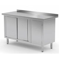 Meuble INOX | 1 Porte Battante | 2 Portes Coulissantes | Rebord | 1200(l)x700(p)mm | Choix de 8 Largeurs