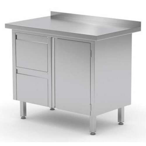 CHRselect Meuble INOX | 2 Tiroirs (Gauche) | Porte Battante | Rebord | 800(l)x700(p)mm | Choix de 3 Largeurs
