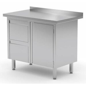 CHRselect Meuble INOX | 2 Tiroirs (Gauche) | Porte Battante | Rebord | 800(l)x700(p)mm | Choix de 3 Largeurs