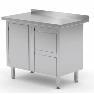 CHRselect Meuble INOX | 2 Tiroirs (Droite) | Porte Battante | Rebord | 800(l)x700(p)mm | Choix de 3 Largeurs