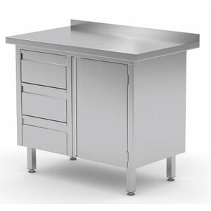 CHRselect Meuble INOX | 3 Tiroirs (Gauche) | Porte Battante | Rebord | 830(l)x700(p)mm | Choix de 3 Largeurs