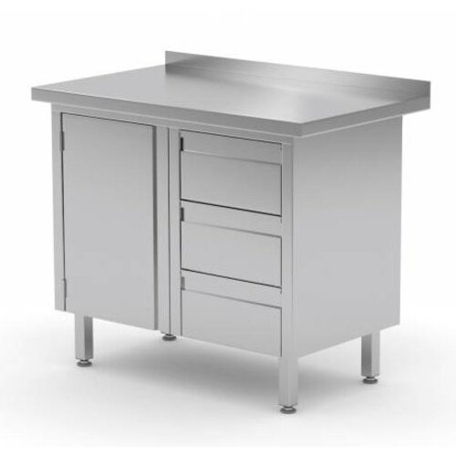 CHRselect Meuble INOX | 3 Tiroirs (Droite) | Porte Battante | Rebord | 830(l)x600(p)mm | Choix de 3 Largeurs