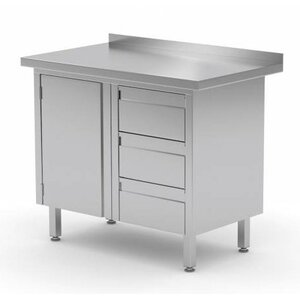 CHRselect Meuble INOX | 3 Tiroirs (Droite) | Porte Battante | Rebord | 830(l)x700(p)mm | Choix de 3 Largeurs
