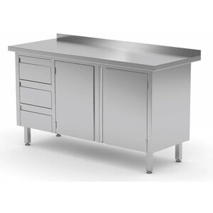 CHRselect Meuble INOX | 3 Tiroirs (Gauche) | 2 Portes Battantes | Rebord | 1100(l)x600(p)mm | Choix de 8 Largeurs