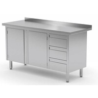 Meuble INOX | 3 Tiroirs (Droite) | 2 Portes Battantes | Rebord | 1100(l)x600(p)mm | Choix de 8 Largeurs