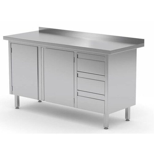 CHRselect Meuble INOX | 3 Tiroirs (Droite) | 2 Portes Battantes | Rebord | 1100(l)x700(p)mm | Choix de 9 Largeurs
