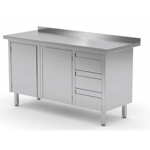 CHRselect Meuble INOX | 3 Tiroirs (Droite) | 2 Portes Battantes | Rebord | 1100(l)x700(p)mm | Choix de 9 Largeurs