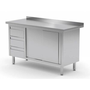 CHRselect Meuble INOX | 3 Tiroirs (Gauche) | 2 Portes Coulissantes | Rebord | 1200(l)x600(p)mm | Choix de 8 Largeurs