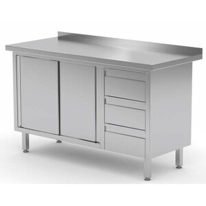 CHRselect Meuble INOX | 3 Tiroirs (Droite) | 2 Portes Coulissantes | Rebord | 1200(l)x600(p)mm | Choix de 8 Largeurs