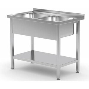 CHRselect Table Evier | INOX | 2 Eviers XXL de 500x400x250(h) | Etagère Basse | (l)1000mm | 700mm(p)