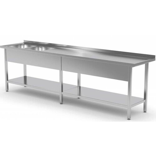 CHRselect Table Evier XXXL | INOX | 2 Eviers de 400x400x(h)250 | 2000(l)x600(p)mm | Choix de 9 Largeurs