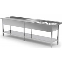 Table Evier XXXL | INOX | 2 Eviers XXL | Etagère Basse | 2000(l)x700(p)mm | Choix de 9 Largeurs