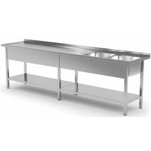 CHRselect Table Evier XXXL | INOX | 2 Eviers XXL | Etagère Basse | 2000(l)x700(p)mm | Choix de 9 Largeurs
