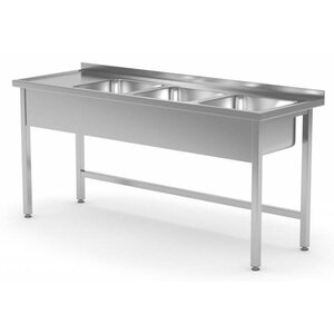 CHRselect Table Evier XXL | INOX | 3 Eviers | sur Base Ouverte | 1500(l)x600(p)mm | Choix de 5 Largeurs