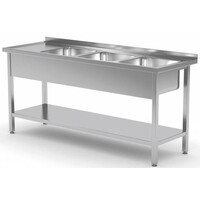 Table Evier XXL | INOX | 3 Eviers | Etagère Basse | 1500(l)x600(p)mm | Choix de 5 Largeurs