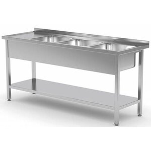 CHRselect Table Evier XXL | INOX | 3 Eviers XXL | Etagère Basse | 1500(l)x700(p)mm | Choix de 5 Largeurs