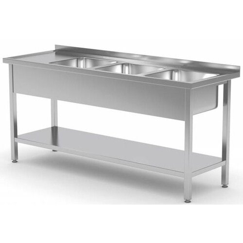 CHRselect Table Evier XXL | INOX | 3 Eviers XXL | Etagère Basse | 1500(l)x700(p)mm | Choix de 5 Largeurs