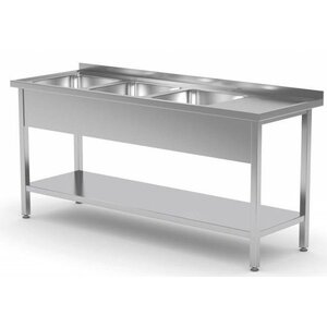 CHRselect Table Evier XXL | INOX | 3 Eviers | Etagère Basse | 1500(l)x600(p)mm | Choix de 5 Largeurs