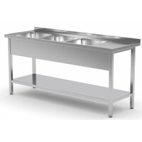 Table Evier XXL | INOX | 3 Eviers | Etagère Basse | 1500(l)x600(p)mm | Choix de 5 Largeurs