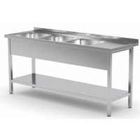 Table Evier XXL | INOX | 3 Eviers XXL | Etagère Basse | 1500(l)x700(p)mm | Choix de 5 Largeurs