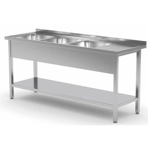 CHRselect Table Evier XXL | INOX | 3 Eviers XXL | Etagère Basse | 1500(l)x700(p)mm | Choix de 5 Largeurs