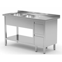 Table Evier | INOX | 2 Eviers XXL | 2 Egouttoirs | 1400(l)x700(p)mm | Choix de 7 Largeurs