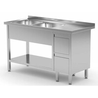 Table Evier | INOX | 2 Eviers XXL | 2 Egouttoirs | 1400(l)x700(p)mm | Choix de 7 Largeurs