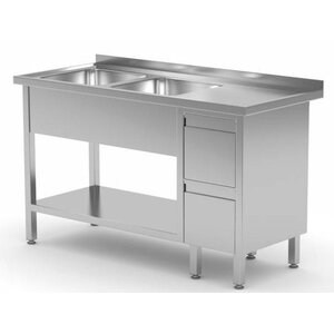 CHRselect Table Evier | INOX | 2 Eviers XXL | 2 Egouttoirs | 1400(l)x700(p)mm | Choix de 7 Largeurs
