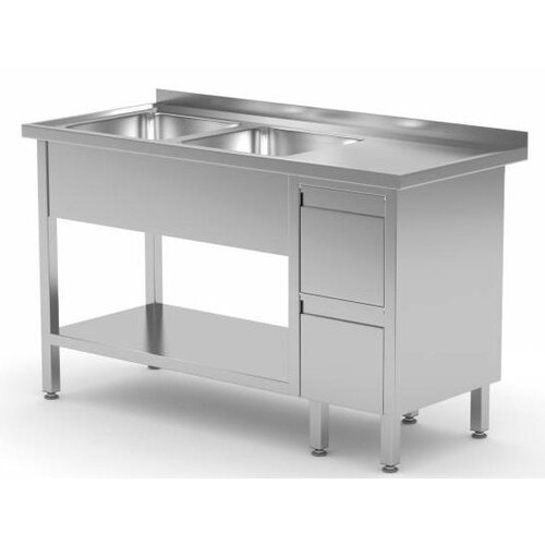 CHRselect Table Evier | INOX | 2 Eviers XXL | 2 Egouttoirs | 1400(l)x700(p)mm | Choix de 7 Largeurs