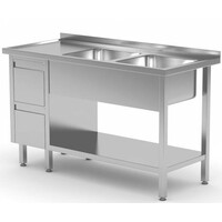 Table Evier | INOX | 2 Eviers XXL | 2 Egouttoirs | 1400(l)x700(p)mm | Choix de 7 Largeurs