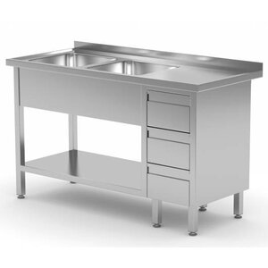 CHRselect Table Evier | INOX | 2 Eviers | 3 Egouttoirs | 1400(l)x600(p)mm | Choix de 7 Largeurs