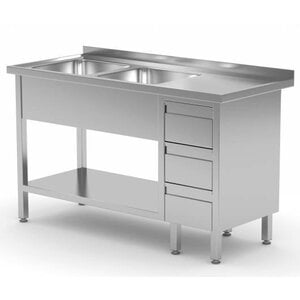 CHRselect Table Evier | INOX | 2 Eviers | 3 Egouttoirs | 1400(l)x600(p)mm | Choix de 7 Largeurs