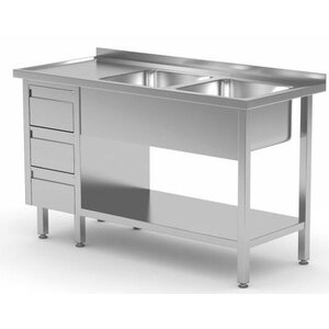 CHRselect Table Evier | INOX | 2 Eviers | 3 Egouttoirs | 1400(l)x600(p)mm | Choix de 7 Largeurs