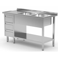 Table Evier | INOX | 2 Eviers | 3 Egouttoirs | 1400(l)x600(p)mm | Choix de 7 Largeurs