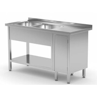 Table Evier | INOX | 2 Eviers | 1 Porte Battante | 1400(l)x600(p)mm | Choix de 7 Largeurs