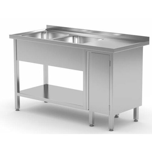 CHRselect Table Evier | INOX | 2 Eviers XXL | 1 Porte Battante | 1400(l)x700(p)mm | Choix de 7 Largeurs