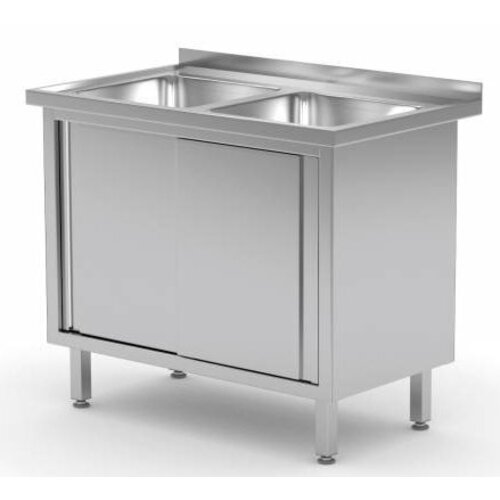 CHRselect Table Evier | INOX | 2 Eviers 400x400x250(h) | 2 Portes Coulissantes | Rebord | (l)1000mm | 600mm(p) CHRselect Table Evier | INOX | 2 Eviers 400x400x250(h) | 2 Portes Coulissantes | Rebord | (l)1000mm | 600mm(p)