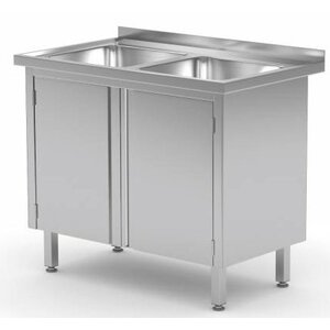 CHRselect Table Evier | INOX | 2 Eviers | 2 Portes Battantes | 600(l)x600(p)mm | Choix de 2 Largeurs