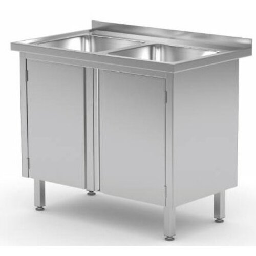 CHRselect Table Evier | INOX | 2 Eviers | 2 Portes Battantes | 600(l)x600(p)mm | Choix de 2 Largeurs